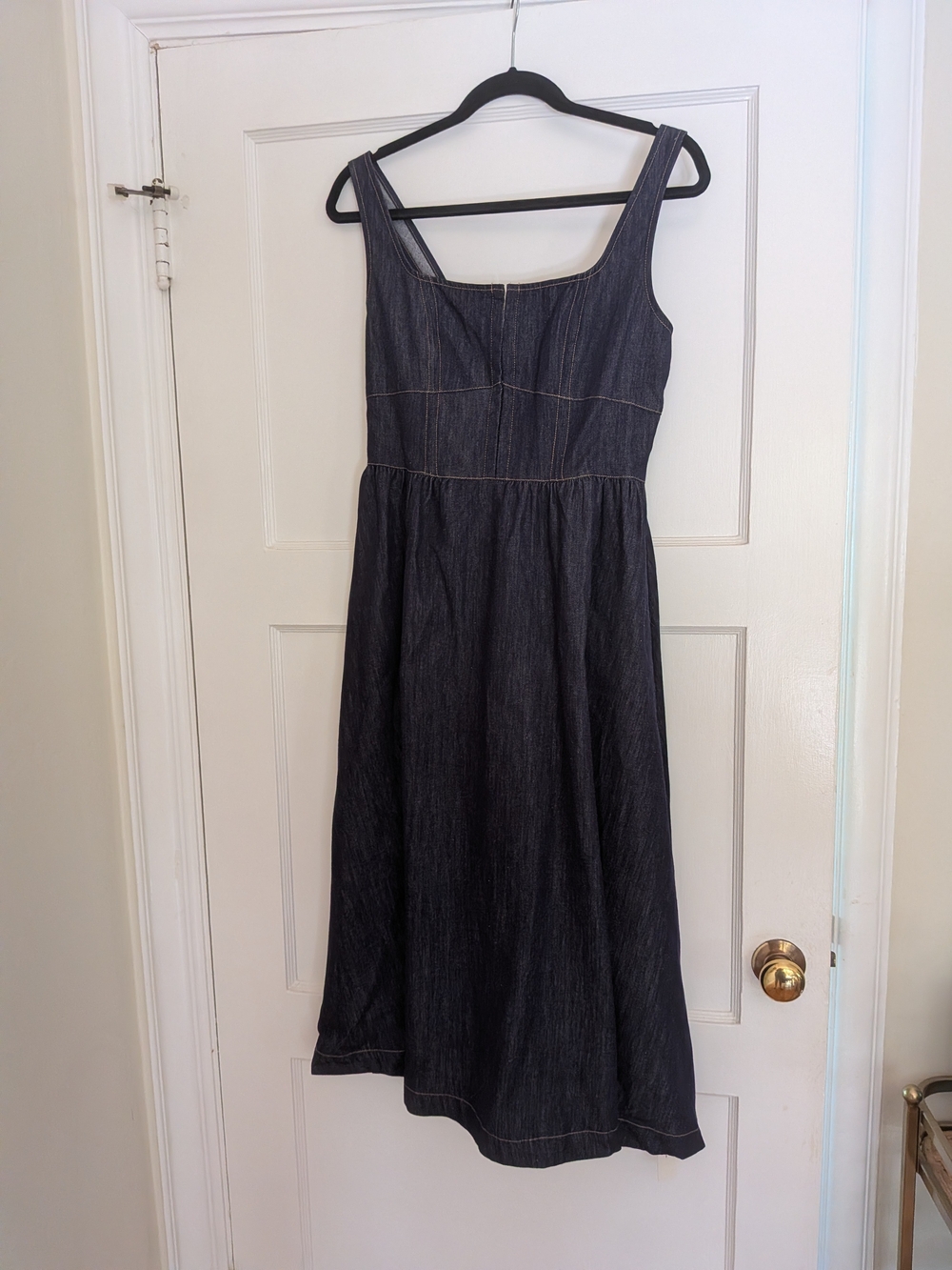 Commense Dark Indigo Denim Midi Dress with Square Neckline